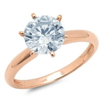 CT sjajan okrugli rez simulirani plavi dijamant 14k Rose Gold Solitaire prsten SZ 5