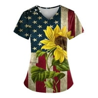 Ženski ljetni dan neovisnosti piling vrhovi V-izrez kratkih rukava Grafičke printere košulje bluza žuto