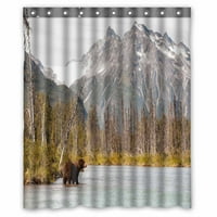 Brown Bear Lov Ribl Lijepi Alaskan Pejzaž vodootporni poliesterski tkanini za tuširanje