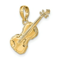 Real 14KT žuti zlatni polirani čvrsti privjesak za violinu 3 D; za odrasle i tinejdžere; Za žene i muškarce