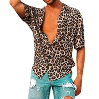 Akcije Muška plaža Leopard Print TEE kratki rukav gumb Retro majica vrhovi bluza
