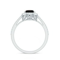 Black Opal prsten u obliku kruške sa moissitnim halo, 14k bijelom zlatom, SAD 8,00