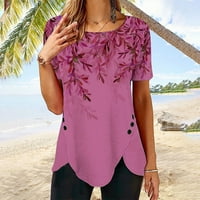 Bigersell-majice za žene za žene tiskane labave majice s kratkim rukavima bluza okrugli vrat casual