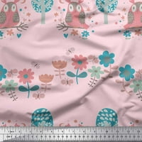 Soimoi Japan Crepe Satin tkanina cvjetna, drveća i sova Dječja djeca od tiskane tkanine širom