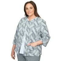 Alfred Dunner Womens Plus-size jakna za vrat za odabir posade teksture