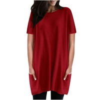Žene Ljetne majice Tunike kratkih rukava s džepovima Čvrsta boja plus veličine labavih vrhova crvena