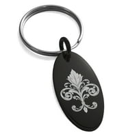 Ornate od nehrđajućeg čelika Fleur de Lis ugravirani malog ovalnog šarm privjesak za ključeve