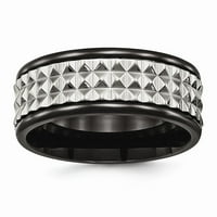 Mia Diamonds od nehrđajućeg čelika polirani crni IP teksturirani prsten veličine - 10