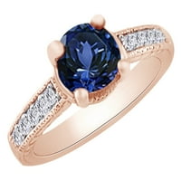 Okrugli rez simulirani plavi safir i bijeli dijamantni prsten za angažman u 14K čvrstog zlata sa veličinom