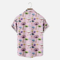 Muškarci Ležerne majice Havajski stilski tanki fit šarene gljive spustite kratki rukav lapelj TOP bluza