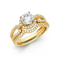 Jewels 14k žuti zlatni prsten okrugli kubični cirkonijski CZ DUO set veličine 8