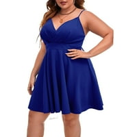 Ženske elegantne obične plave špagete kaišne haljine bez rukava plus veličine