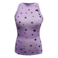 Amidoa Women Fashion O-izrez Star Star Print Vest Sport Tenk Tenk The The Yousel bluza Labavi trening