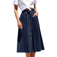 Suknje za ženske kratke ljetni dugi džep dugmeta Solid boja visoki struk povremena linija crna teniska