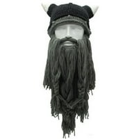 Viking brade Beanie Hat Horns Crazy Winter Ski Cap Pleteni šešir Cosplay party ukras crna