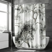 Šumska tuš zavjesa, drvene pejzažne zastori za zavjese u kupaonici Dekor vodootporne tkanine zastove