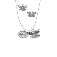 DELIGHT nakit silvertonska vjera - okrugli brtvi srebrni ton čuvar anđela šarm ogrlica i naušnice
