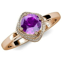 Amethyst i dijamantni halo zaručnički prsten sa Milgrain Work 1. CT TW u 14k Rose Gold.Size 7