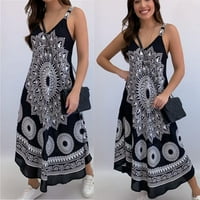 Žene V izrez Vintage Print Long Boho haljina Lady Beach Ljeto Sundrss Maxi haljina
