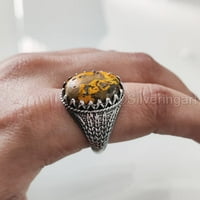 BumbleBee Jasper MANS prsten, prirodni bumbar Jasper, srebrni nakit, srebrni prsten, rođendanski poklon,