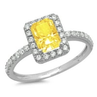 1. CT Sjajni smaragdni rez simulirani žuti dijamant 14k bijeli zlatni halo pasijans sa accentima prsten