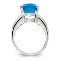 Čvrsta 14k bijelo zlato 12x ovalni simulirani plavi topaz prsten