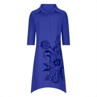Ovratnik s dugim rukavima Ispiši labavu nepravilne proljetne plave seksi ljetne haljine za žene veličine