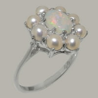 Britanci napravio 14k bijeli zlatni prirodni opal i kultivirani biserni ženski Wingens Obećani prsten