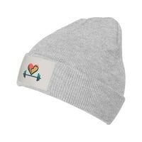 Heart Barbell Gym Logo Knit Beanie Hat, zimska kapa mekane tople klasične šešire za muškarce, sive