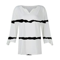 Lydiaunistar Ženske kratke vrhove Žene Striped Ispiši V-izrez Ležerne rukav Top majica Tamno siva XL