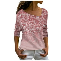 Ženska bluza Dugi rukavi za žene Grafički otisci Scoop vrat Bluze padaju Ležerne prilike Pink XL