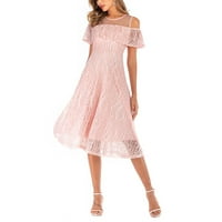 Ballsfhk Ženska modna haljina čipka za šištanje s ramena Velika ljuljačka srednje haljine opružne haljine