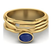 6x ovalni plavi safirni sterling srebrni zlatni Vermeil Multi Strand band ženski vjenčani prsten