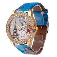 Ženski satovi satovi za WomenOwer uzorak kožni pojas analogni kvarcni ručni satovi, plavi