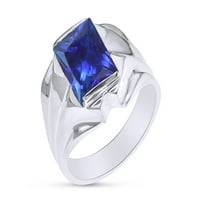 Simulirani rodni kamen Muški prsten plavi safir u 14k bijelo pozlaćeno srebro. Veličina prstena 13.5