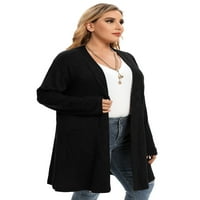 Ženski otvoreni prednji kardigan džemperi modni gumb prema dolje kabel pletene Chunky odjeće Crnim 1x