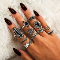 Waroomhouse set srčani nosač zglobovi legura bohemia crni fau gem prstenje za prstenje nakit oprema