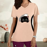 Darzheoy Fashion Woman Print V - izrez kratki rukav patchwork majica Štampanje labavo bluza odore