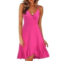 Ženske haljine klirence bez rukava midi haljina, modna puna V-izrez ljetna haljina vruća ružičasta 3xl