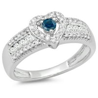 DazzlingRock kolekcija 0. Carat 10k Blue & White Diamond Bridal Srčani prsten za angažman CT, bijelo