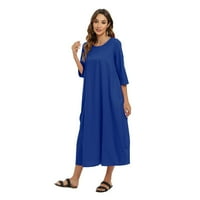 Ženska casual labava kratka rukava duga haljina plus veličina okrugla vrata labava haljina, plava