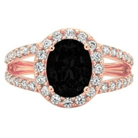 2.78ct ovalni rez crni prirodni ony 14k ružičasto zlato Angažovanje halo prstena veličine 8,75