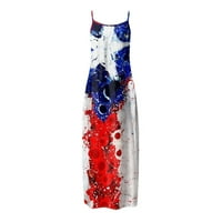 Zyooh Ženska haljina za žensku haljinu američke zastave CSUALNE Sundress haljina na plaži sa rukavima