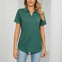 Žene plus veličina Ženska modna rever Solid Boja majica kratkih rukava Bluza Labavi vrhovi vojska zelena