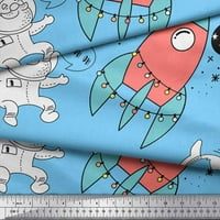 Soimoi Blue Rayon tkanina raketa i pingvin crtani ispis tkanina sa dvorištem širom