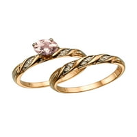 1. Karat Prirodna breskva Pink vs Morganitni prsten sa dijamantima 14K Rose Gold Set venčanja