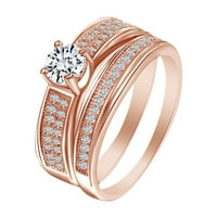 14K ružičasto zlato preko sterlinga srebrnog okruglog oblika bijelog kubnog zirkonije mladenkine prsten