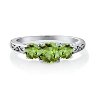 Gem Stone King Sterling Silver Green Peridot Filigranski stil Kameni prsten za žene
