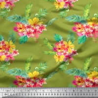 Soimoi Zelena pamučna pamučna tkanina Plumeria i cvjetna dekorska tkanina Široka