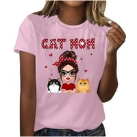Mačka mama košulja za ženske kratkih rukava Crewneck Cat Graphic Teers Cat Lover Pokloni Slatka mačka